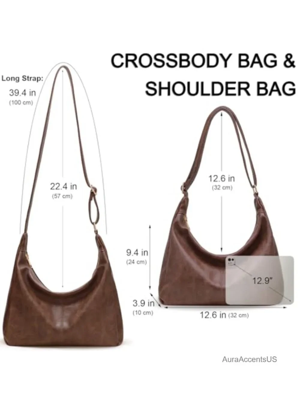 Vegan Leather Hobo Shoulder Bag Women's Slouchy Tote Crossbody Purse